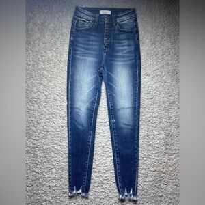 Kancan Jeans Womens 24 Ultra High Rise Skinny Regular Wash Exposed Button Fly